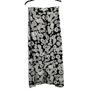 Flynn Skye Black White Floral Print Button Front Lightweight Midi Skirt Medium